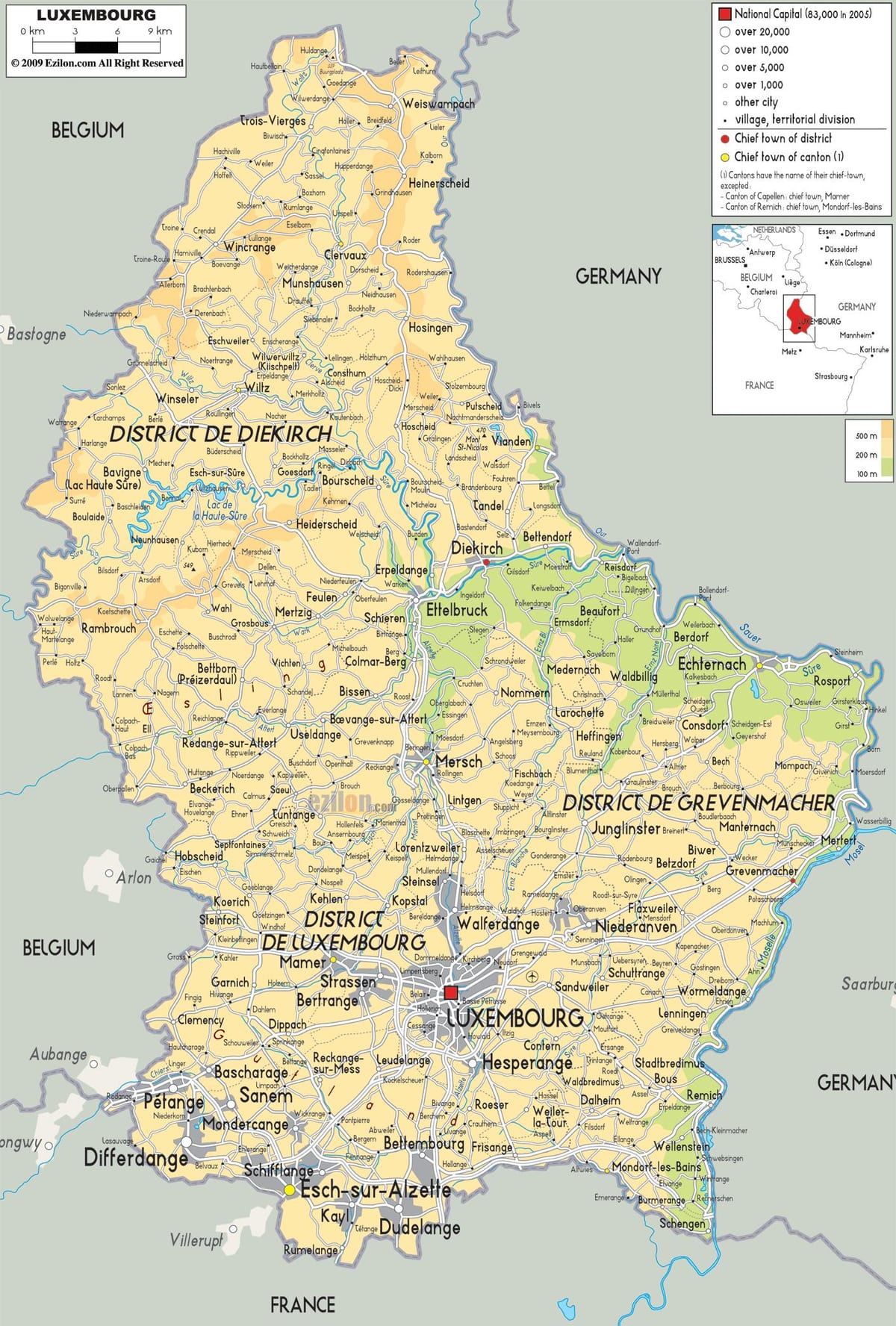 지도 룩셈부르크의 물리적